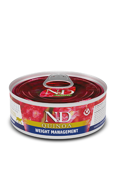 Farmina N&D Quinoa Cat Húmedo — Weight Management Cordero 80g