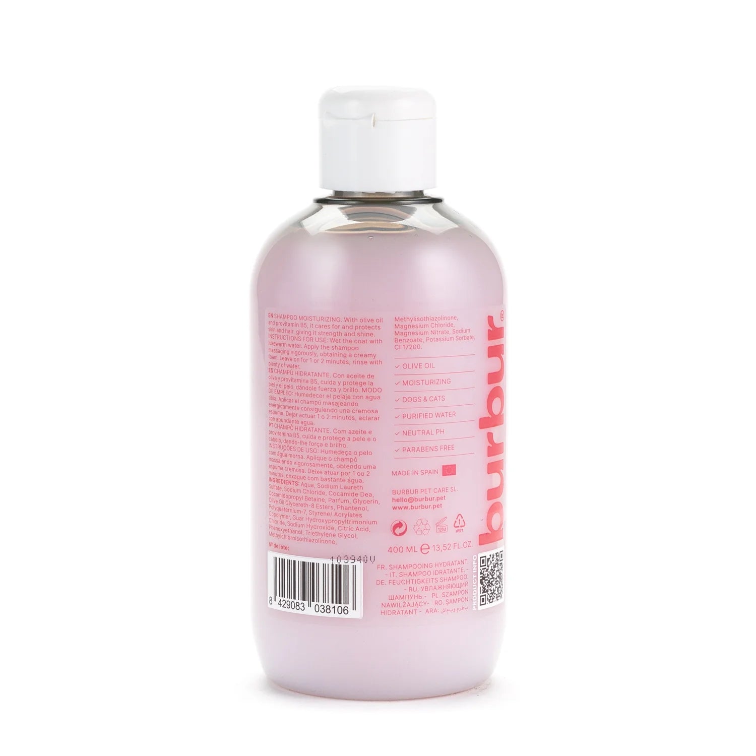 Champú burbur hidratante con aceite de oliva para perros y gatos 400 ml