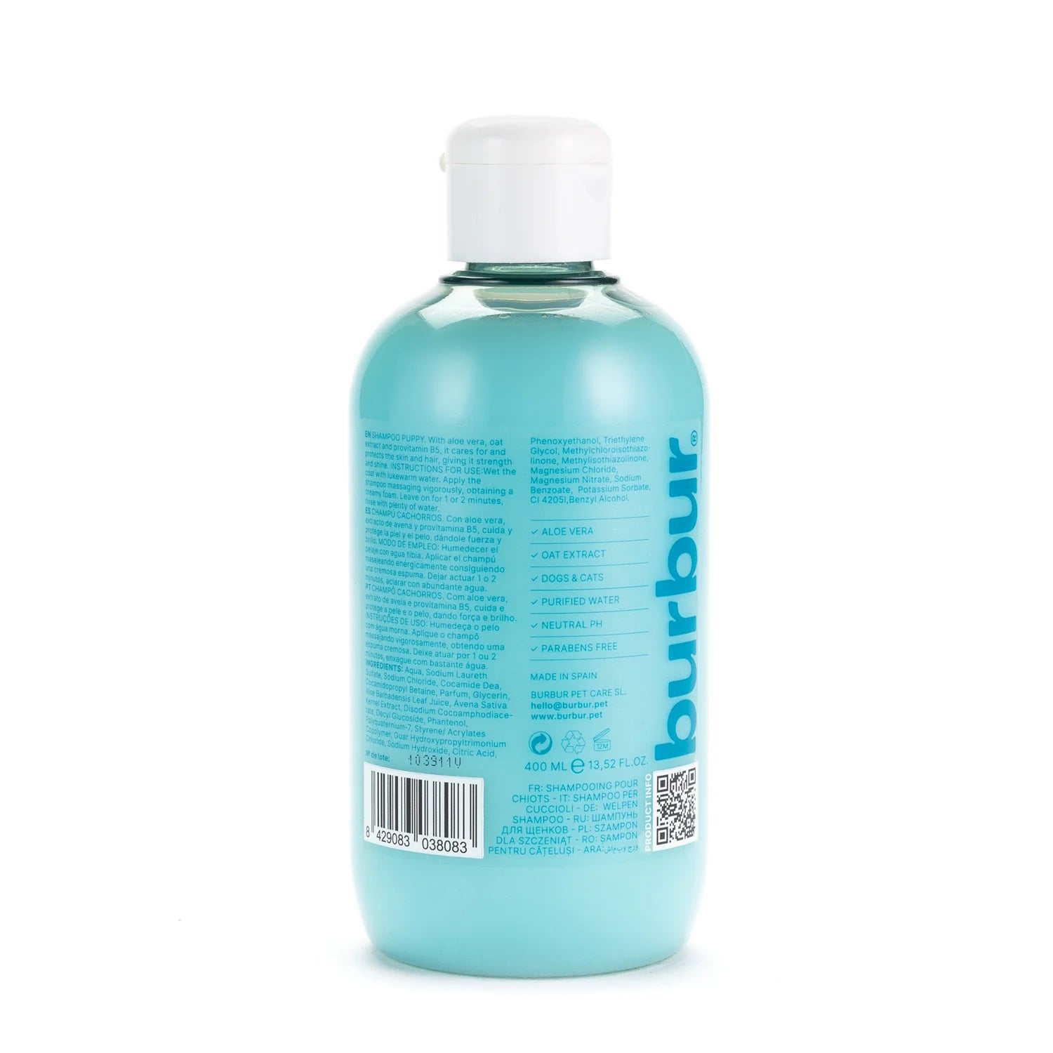 Champú para cachorros Burbur con áloe vera y avena 400 ml