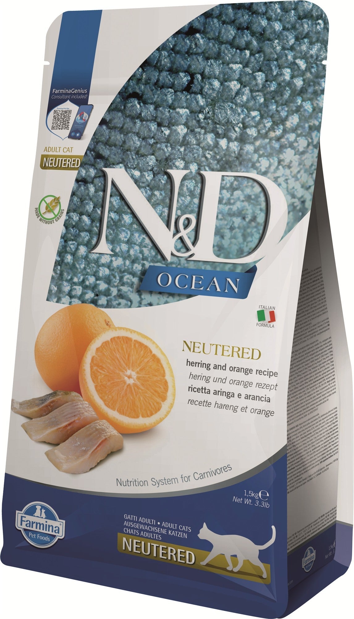 Farmina N&D Ocean Cat Neutered — Arenque y Naranja — 8010276040152