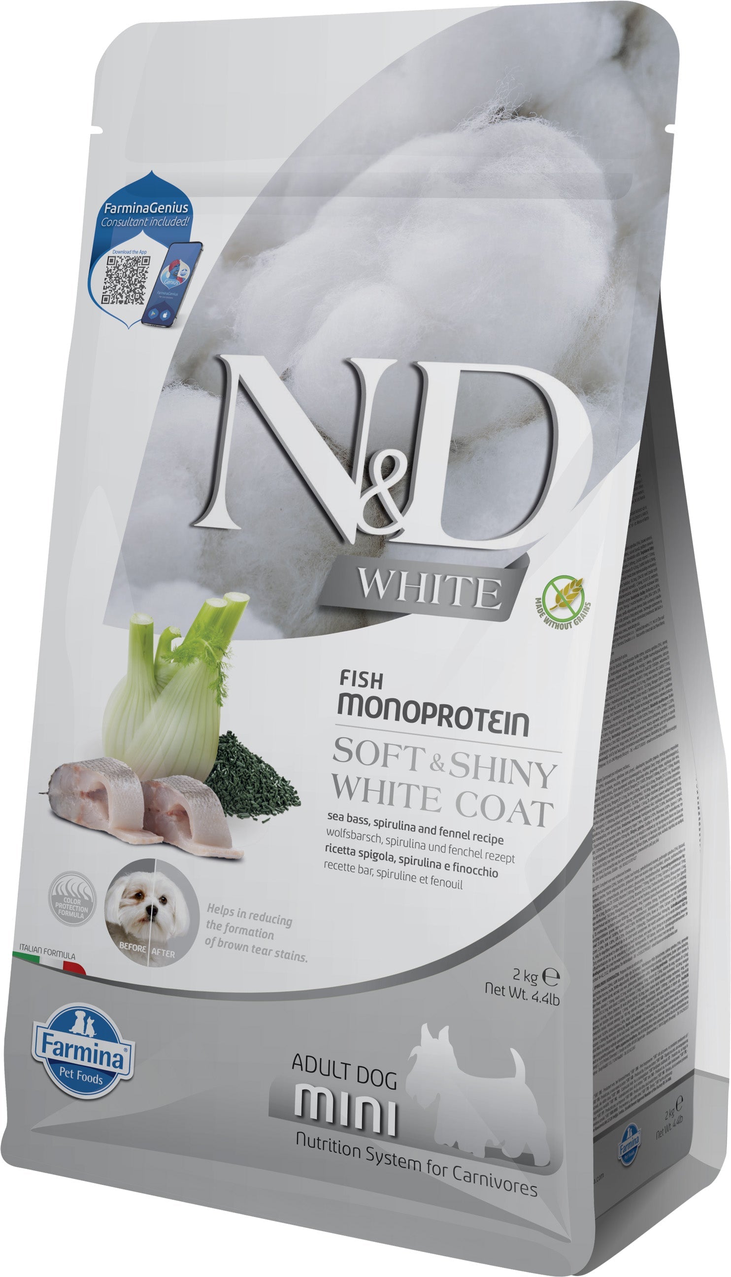 Farmina N&D Dog — White Lubina, Hinojo & Spirulina Adult Mini 2Kg — 8010276041012