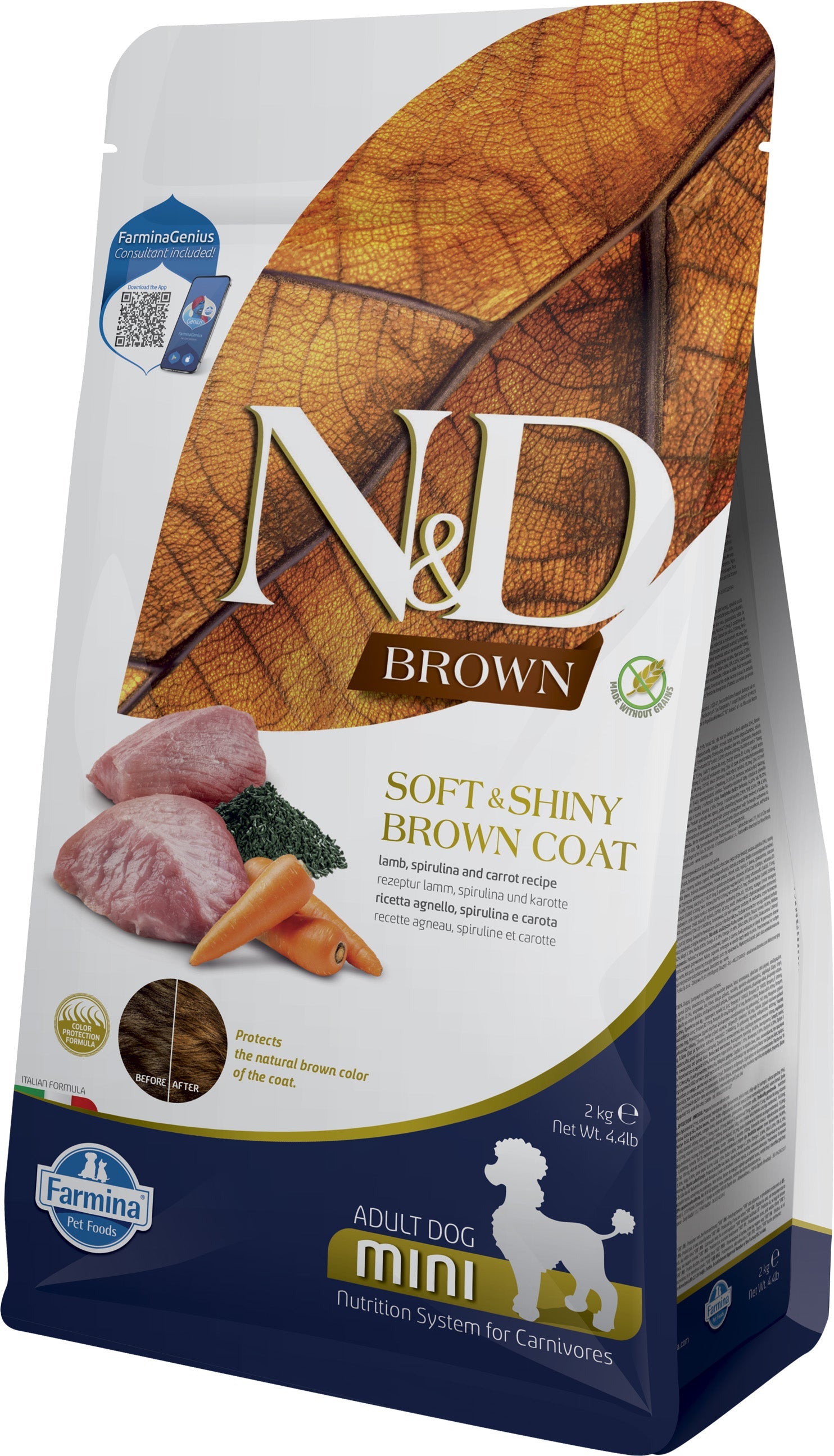 Farmina N&D Dog — Brown Cordero, Zanahoria, Spirulina Adult Mini 2Kg — 8010276041029