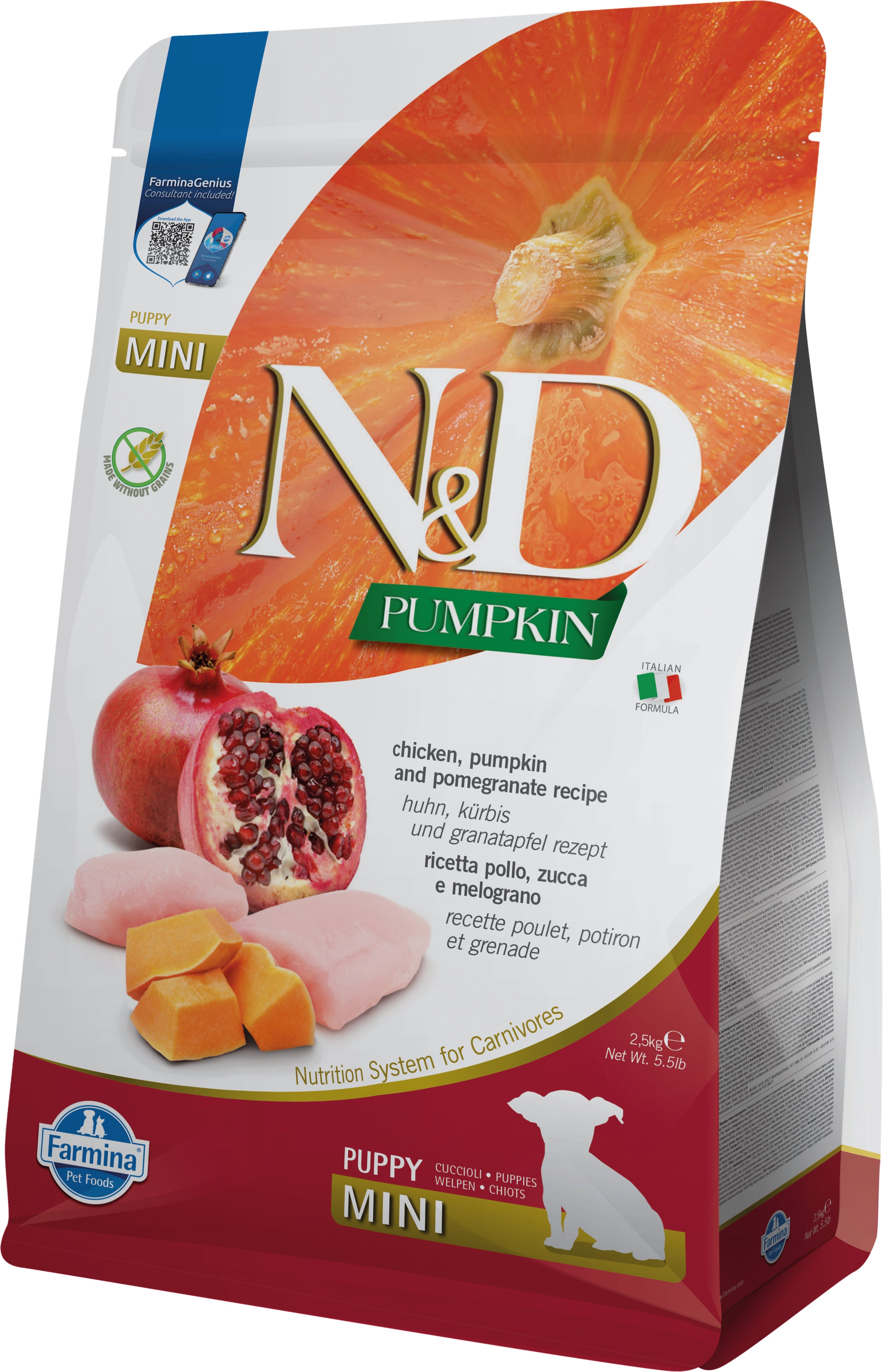 Farmina N&D Dog — Pumpkin Pollo, Calabaza & Granada Puppy Mini 2,5Kg — 8010276038722