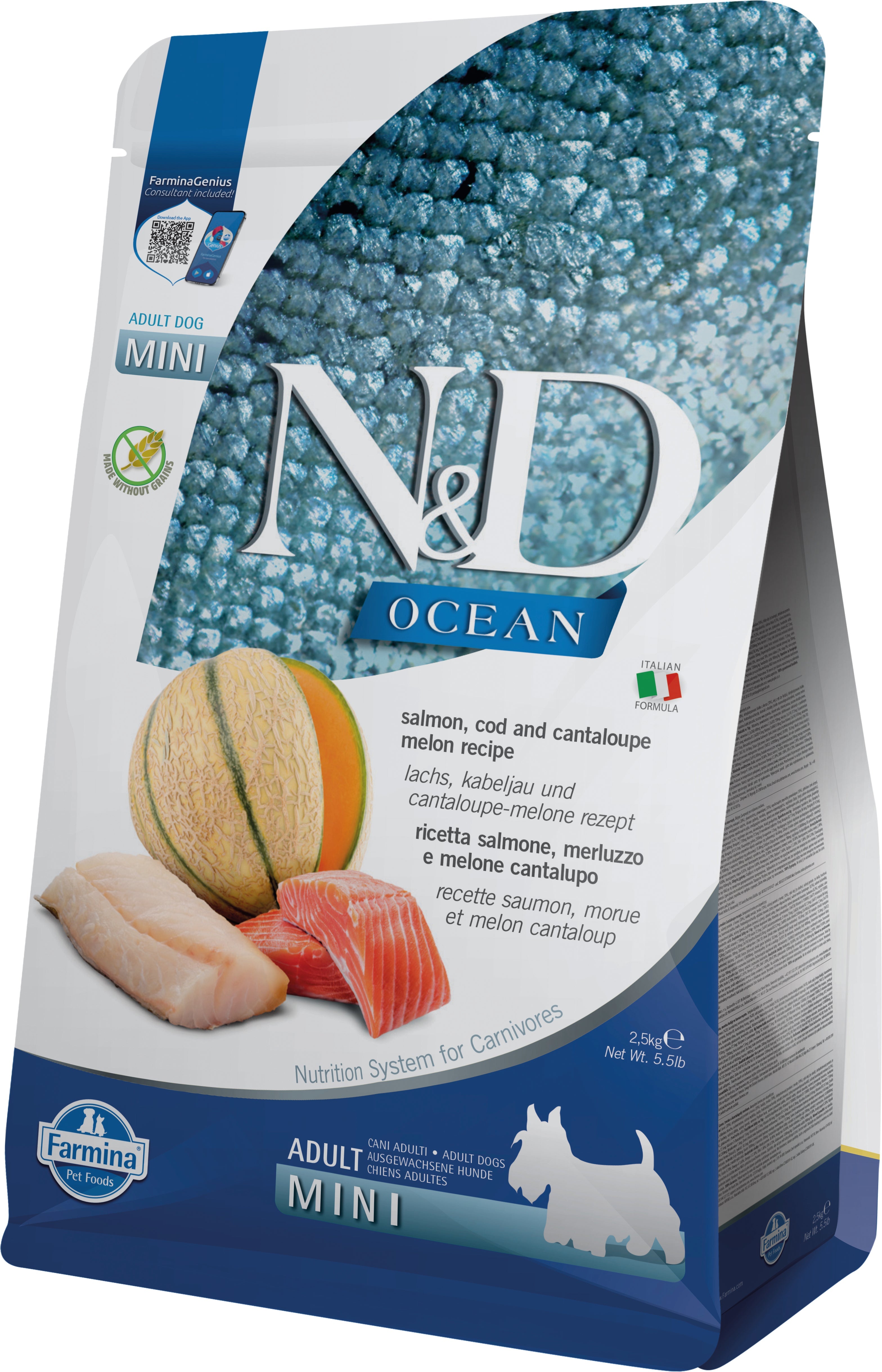 Farmina N&D Dog — Ocean Salmon, Bacalao, Melon Adult Mini 2,5Kg — 8010276039309