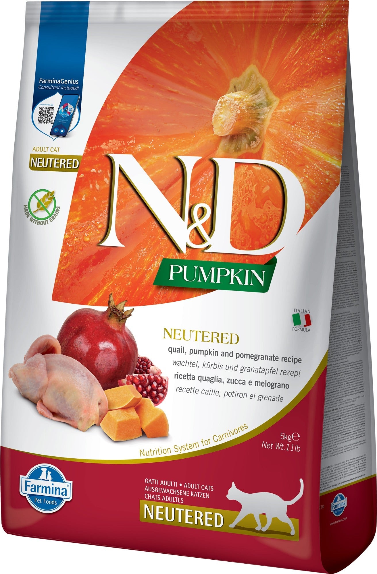 Farmina N&D Cat — Pumpkin Codorniz & Granada Adult Neutered 5Kg — 8010276036803
