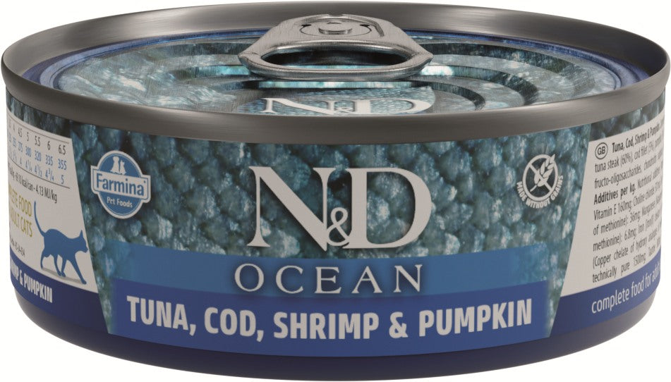 Farmina N&D Cat — Ocean Atun, Gambas, Bacalao & Calabaza Adulto 70Gr — 8606014101997