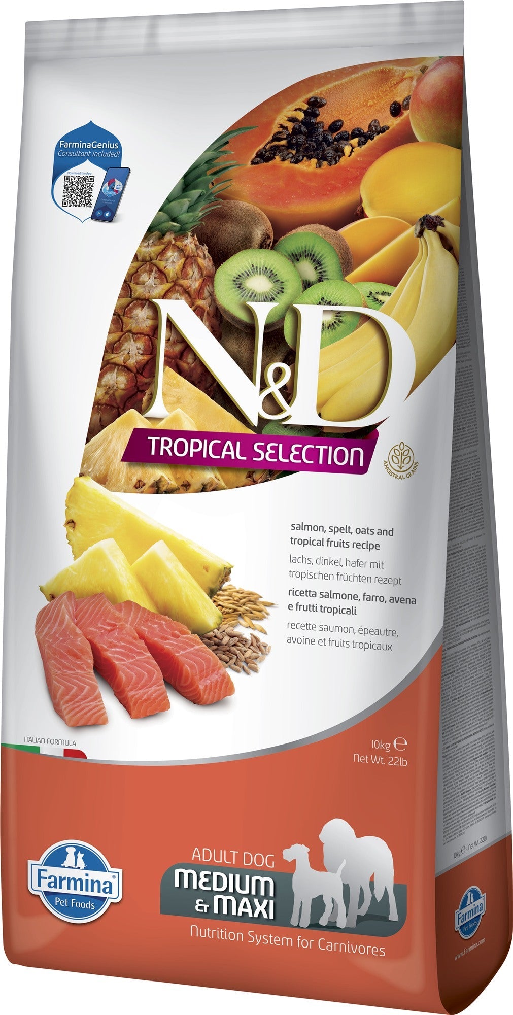 Farmina N&D Tropical Dog — Salmón (Adult) 10kg — 8010276042385