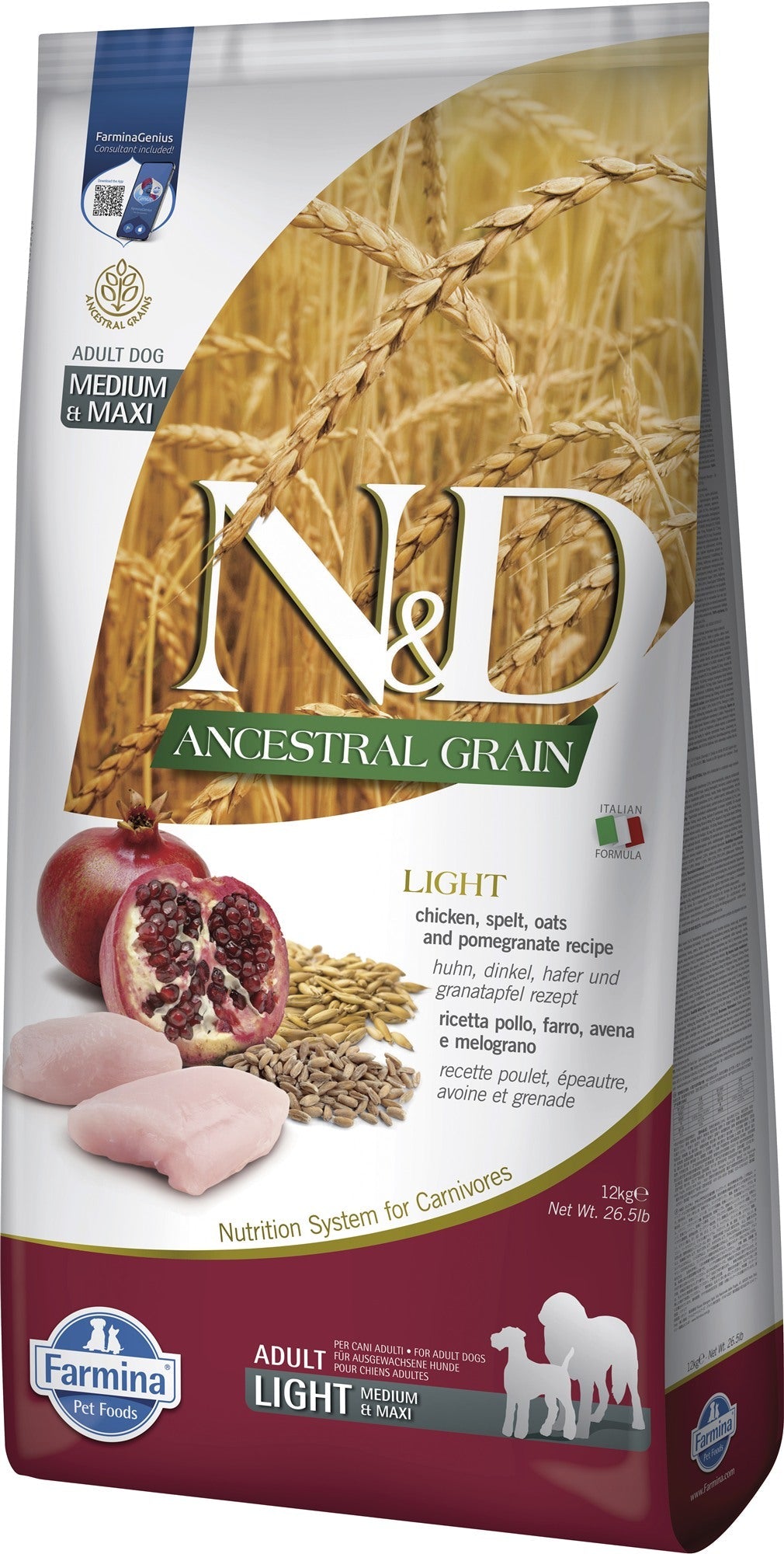 Farmina N&D Dog — Ancestral Pollo, Cereal Y Granada Light Adult Med/Max 12Kg — 8010276030511