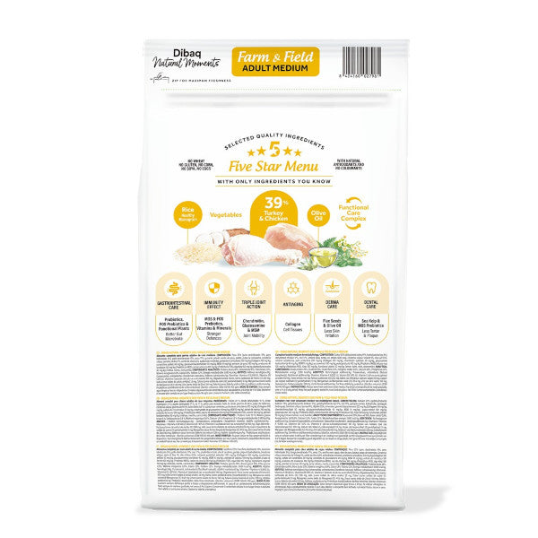 Dibaq Natural Moments 5 Star Pavo y Pollo para perros adultos razas medianas
