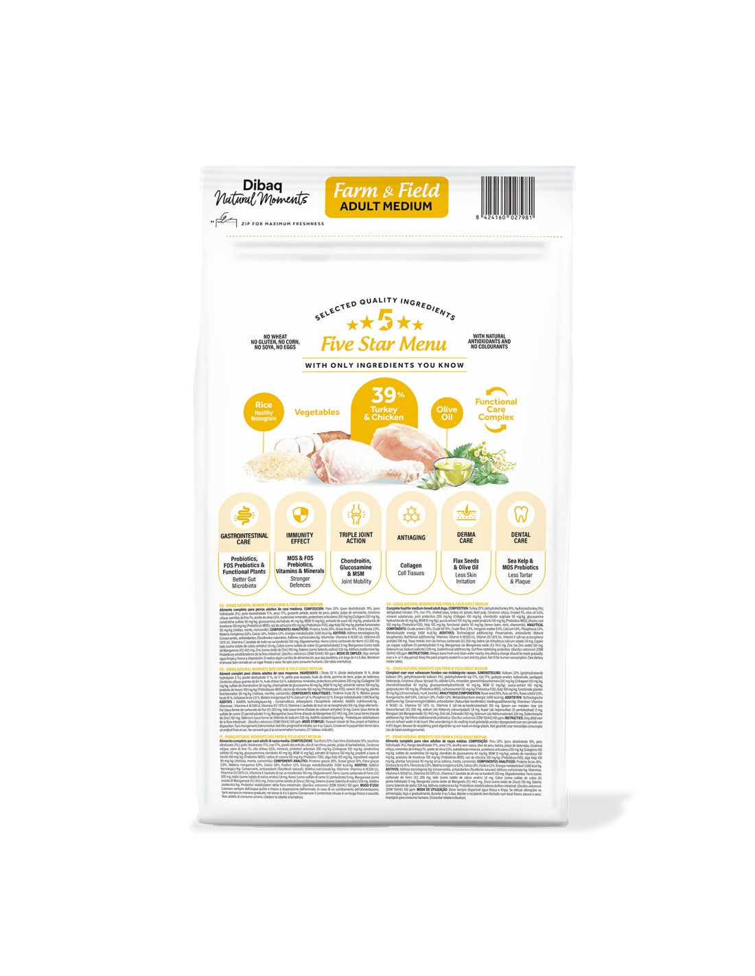 Dibaq Natural Moments 5 Star Pavo y Pollo para perros adultos razas medianas
