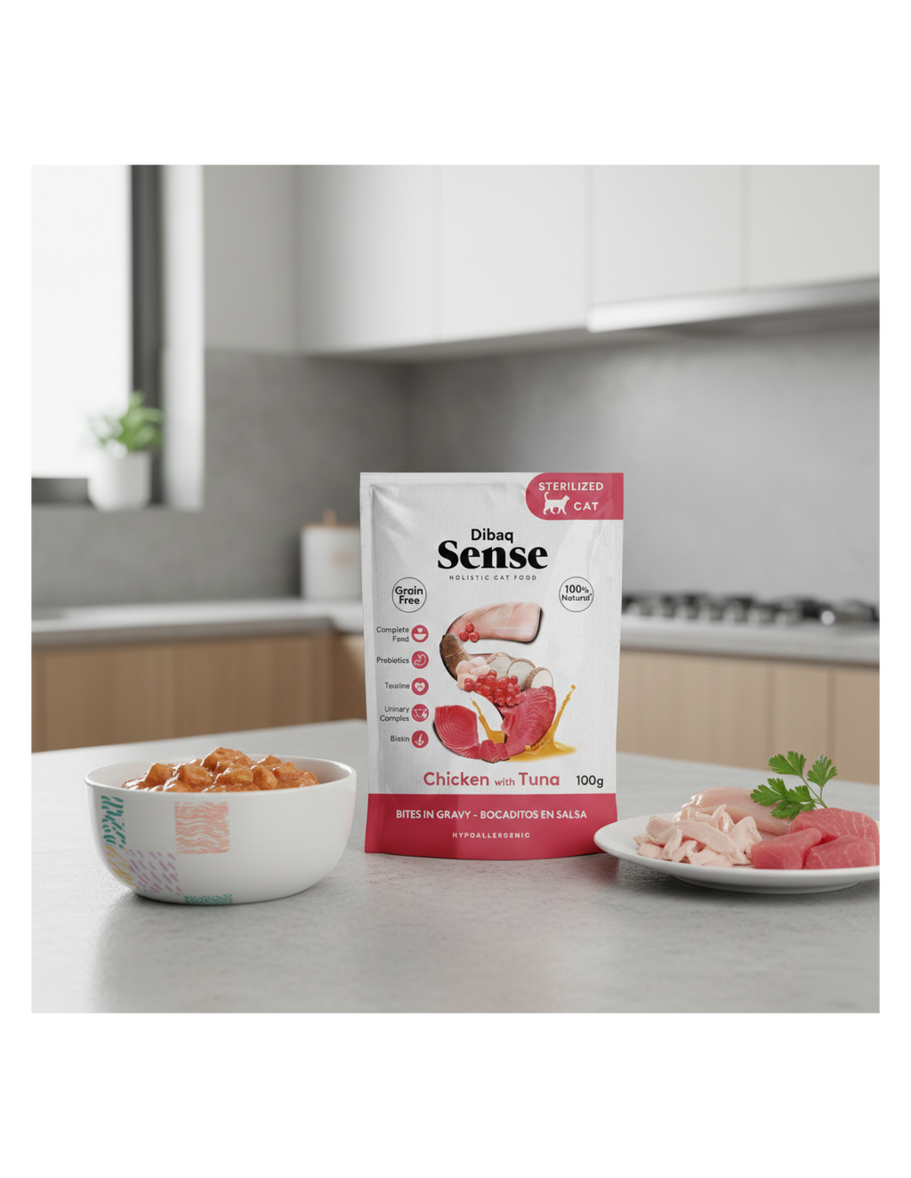 Dibaq Sense Bocaditos en Salsa de Pollo con Atún para gatos adultos esterilizados