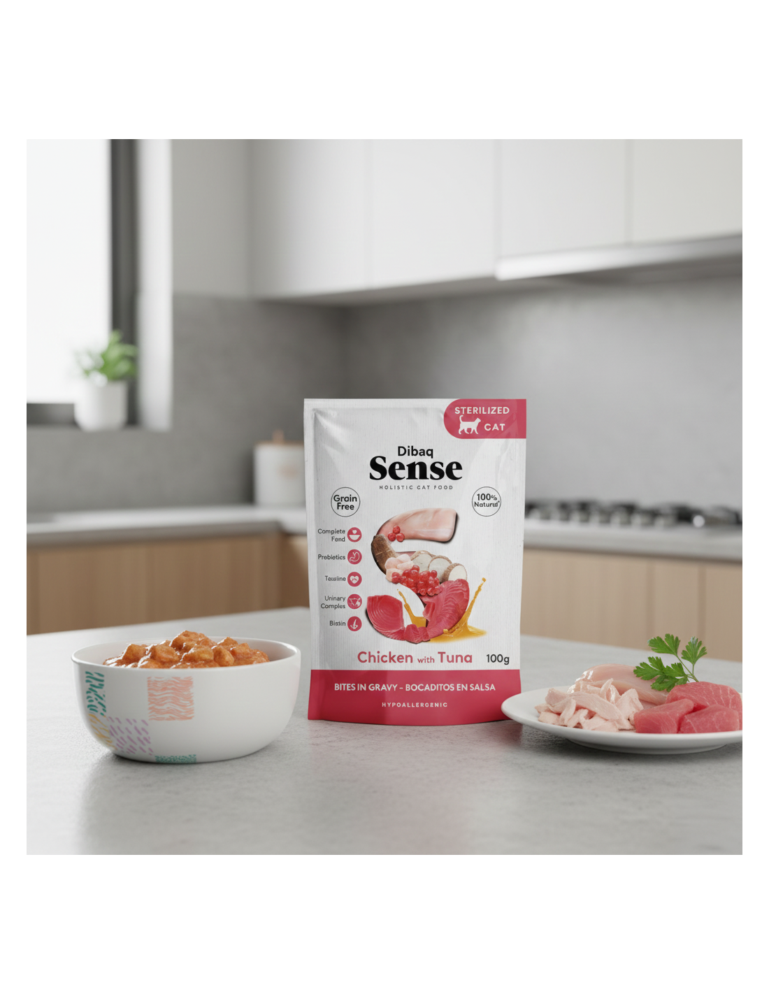 Dibaq Sense Bocaditos en Salsa de Pollo con Atún para gatos adultos esterilizados