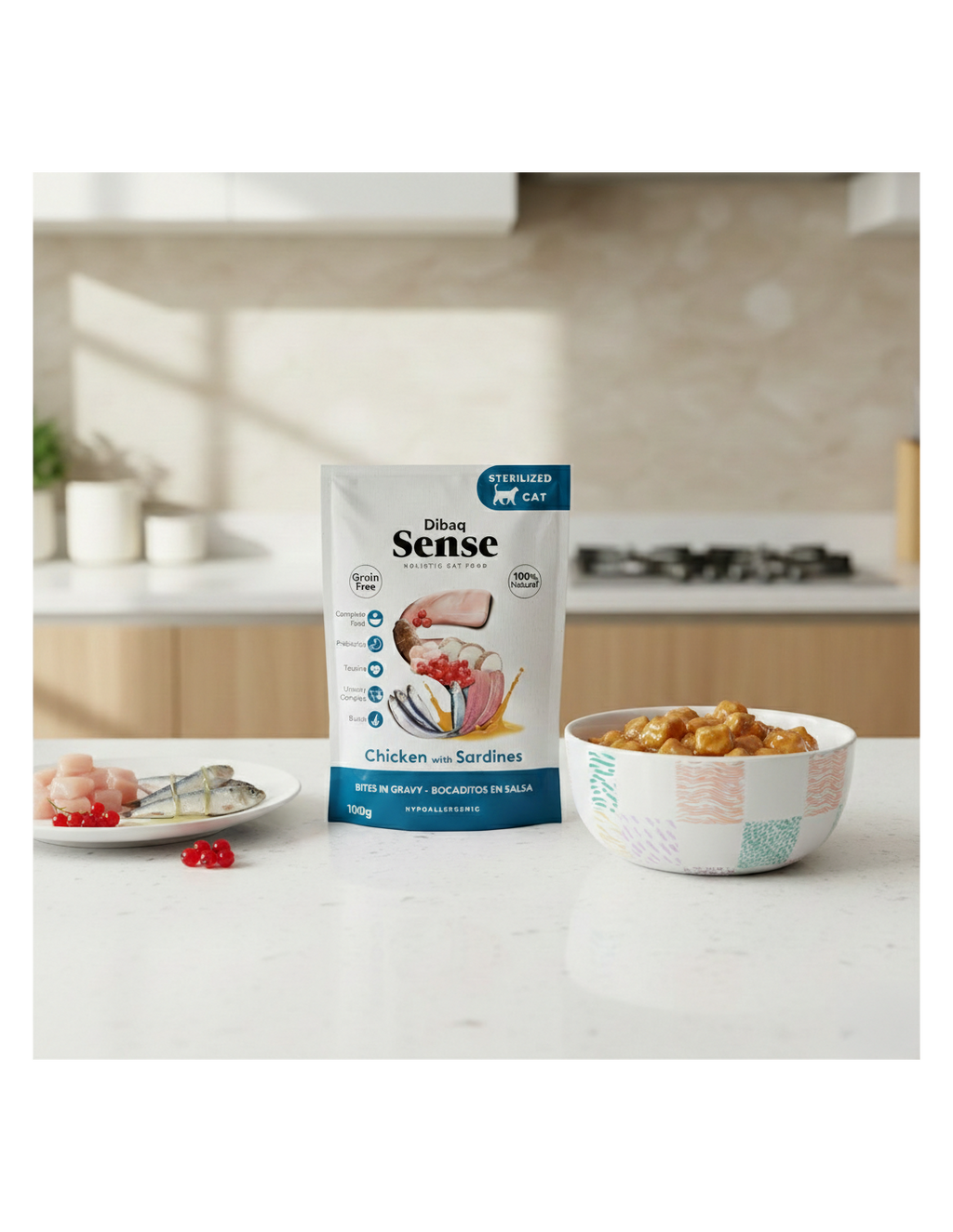 Dibaq Sense Bocaditos en Salsa de Pollo con Sardinas para gatos adultos y esterilizados