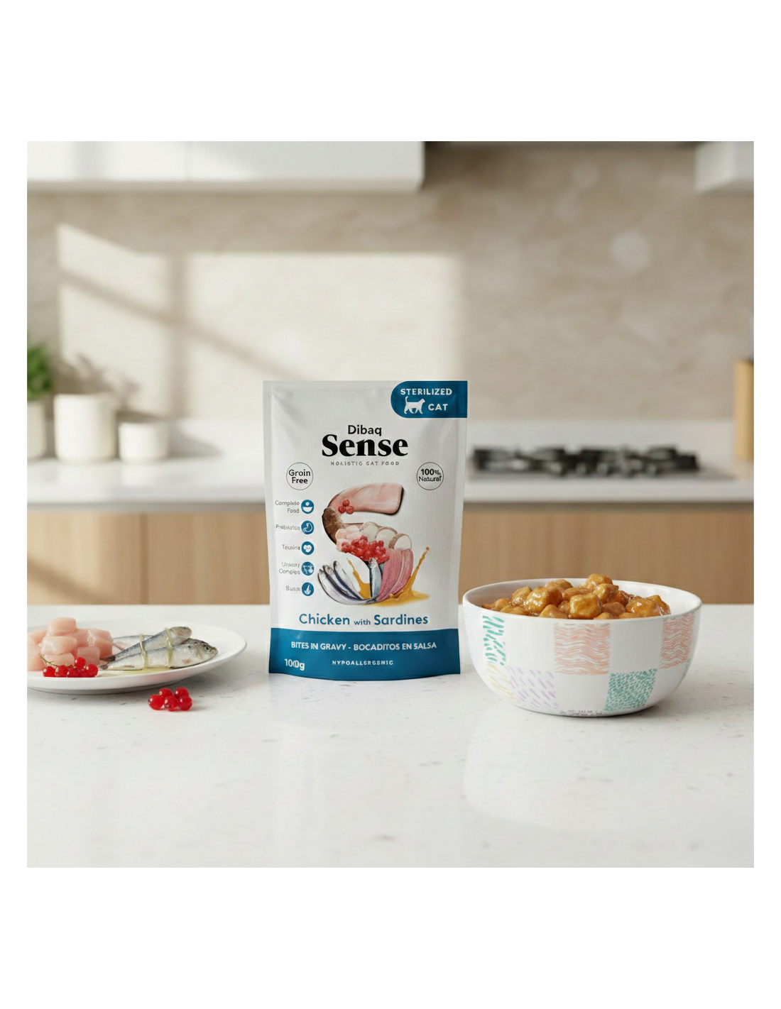 Dibaq Sense Bocaditos en Salsa de Pollo con Sardinas para gatos adultos y esterilizados