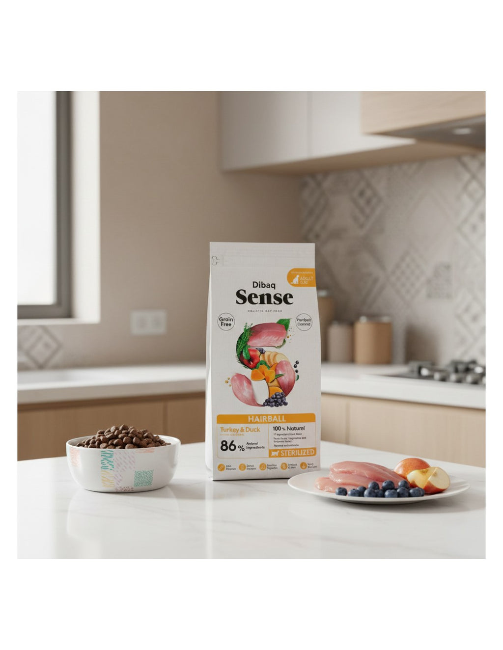 Pienso sin cereales para gatos con bolas de pelo