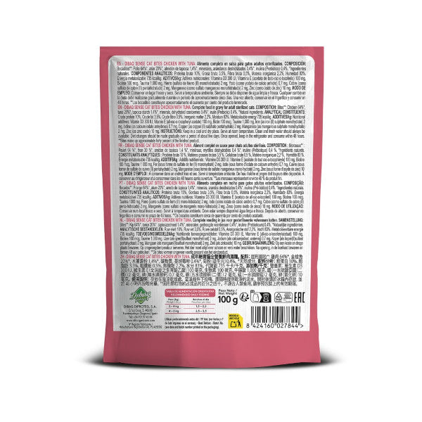 Dibaq Sense Bocaditos en Salsa de Pollo con Atún para gatos adultos esterilizados