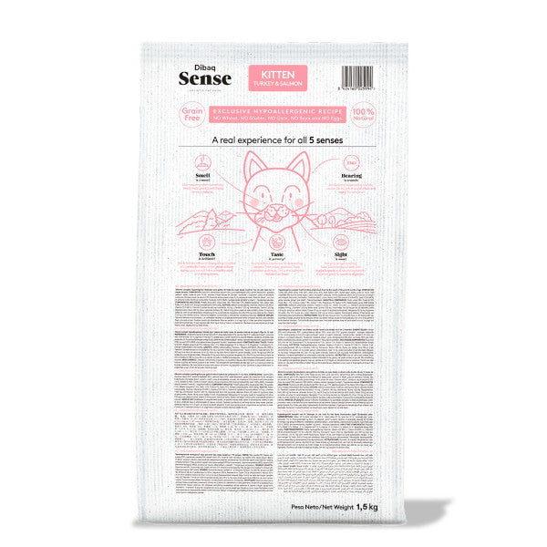 Dibaq Sense gatos kitten pavo y salmón grain free