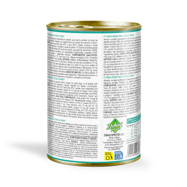 Dibaq Sense Pato y Pavo alimento Húmedo para perros senior