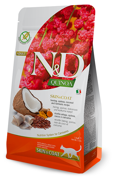 Farmina N&D Quinoa Cat Skin & Coat — Arenque, Coco y Cúrcuma