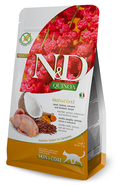 Farmina N&D Quinoa Cat Skin & Coat — Codorniz, Coco y Cúrcuma