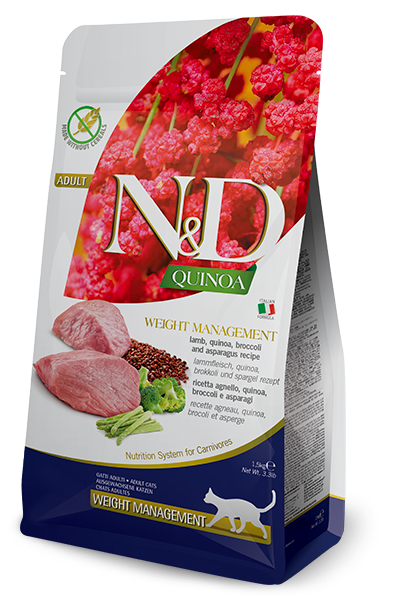 Farmina N&D Quinoa Cat Weight Management — Cordero, Brócoli y Espárragos