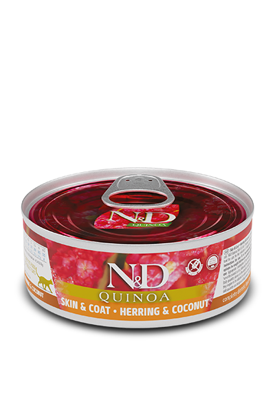 Farmina N&D Quinoa Cat Húmedo — Skin & Coat Arenque y Coco 80g