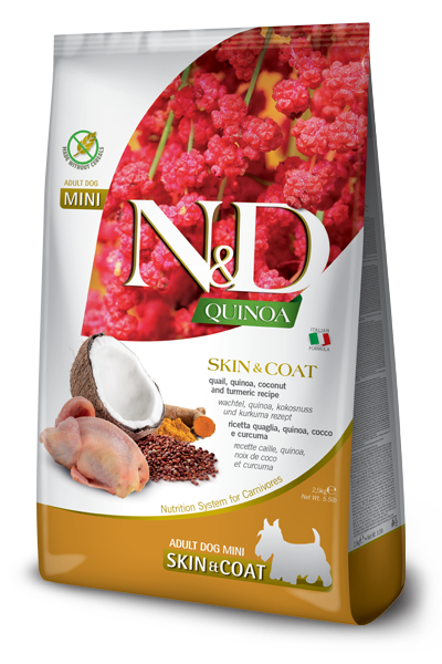Farmina N&D Quinoa Dog Skin & Coat — Codorniz, Coco y Cúrcuma