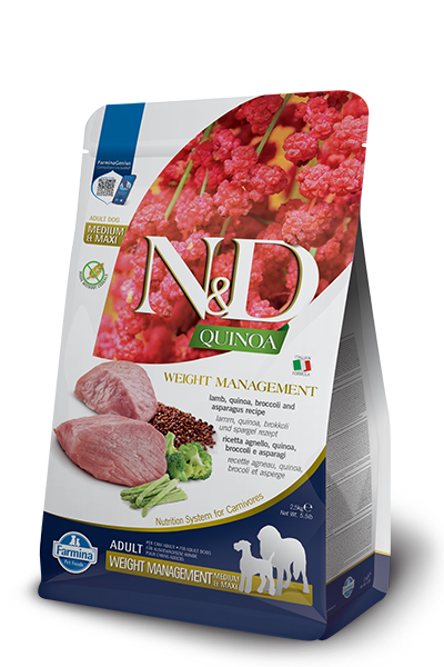 Farmina N&D Quinoa Dog Weight Management — Cordero, Brócoli y Espárragos