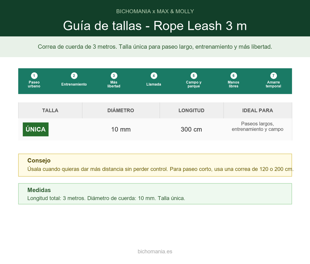 Correa Rope Leash Matrix 2.0 Rose Max & Molly para perros - gu?a de tallas 3 m
