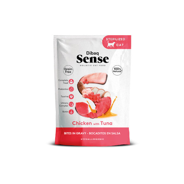 Dibaq Sense Bocaditos en Salsa de Pollo con Atún para gatos adultos esterilizados